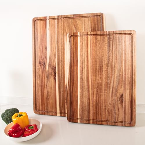GAOMON 20 x 15 In Extra Large Acacia Wood Cutting Board, 1.5" Thick Kitchen Cutting Boards with Handle & Juice Groove, Butcher Block, Wooden Carving Board for Meat and Chopping Vegetables - size: 20"L x 15"W