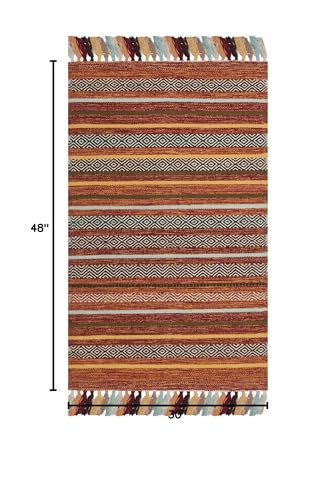 SAFAVIEH Montauk Collection Accent Rug - 2'6" x 4', Rust & Multi, Handmade Boho Stripe Fringe Cotton, Ideal for High Traffic Areas in Entryway, Living Room, Bedroom (MTK901D) - color: Rust/Multi, size: 2'6" x 4' (Rectangular)