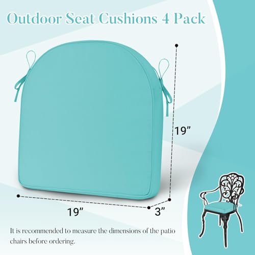 Basic Beyond Outdoor Cushions for Patio Furniture: Waterproof & UV Resistant Outdoor Chair Cushions Set of 4-19 x 19 x 3 Inch Thick Patio Chair Cushions with Adjustable Ties & Handle, Teal - color: Teal