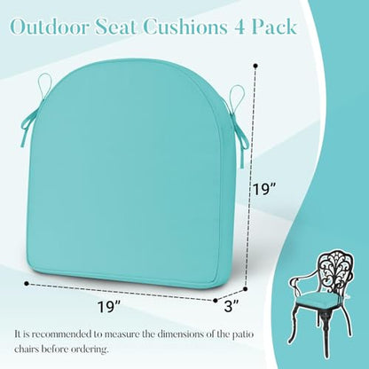 Basic Beyond Outdoor Cushions for Patio Furniture: Waterproof & UV Resistant Outdoor Chair Cushions Set of 4-19 x 19 x 3 Inch Thick Patio Chair Cushions with Adjustable Ties & Handle, Teal - color: Teal