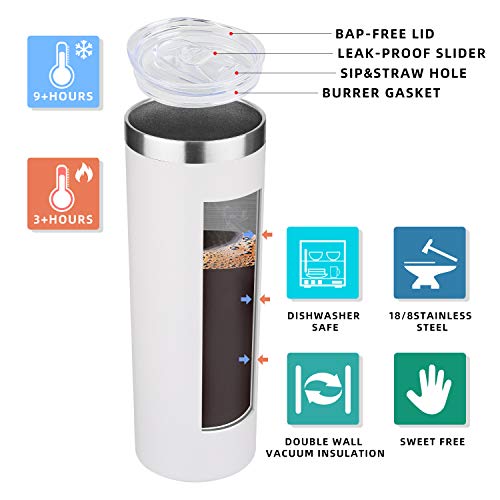 HASLE OUTFITTERS 20 oz Skinny Tumbler, Stainless Steel Insulated Slim Tumbler with Lid, Reusable Double Wall Travel Coffee Mug, Durable Powder Coated Travel Water Cup(White, 1) - color: White, size: 20 Ounces