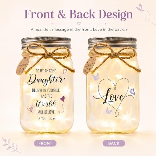 Solmay Daughter Gifts from Mom or Dad, Mason Jar Light | Inspirational keepsake for adult daughters, birthdays & college graduation; a sentimental encouragement present for women - color: Daughter