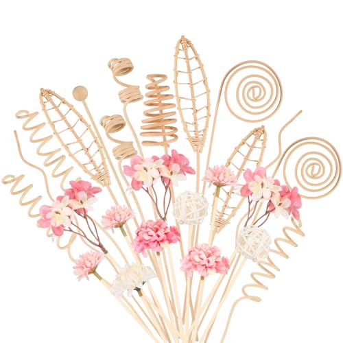 Queekay 32 Pcs Reed Diffuser Sticks Set Include 21pcs Natural Rattan Wood Beads, 11 Style Fragrance Diffuser, Rattan Reed Fragrance Replacement for Home(Pink Color) - color: Wood and Pink