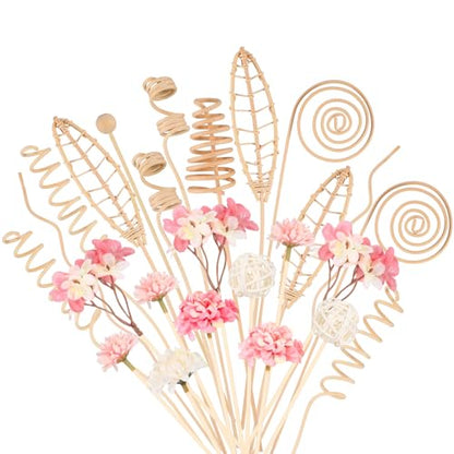 Queekay 32 Pcs Reed Diffuser Sticks Set Include 21pcs Natural Rattan Wood Beads, 11 Style Fragrance Diffuser, Rattan Reed Fragrance Replacement for Home(Pink Color) - color: Wood and Pink