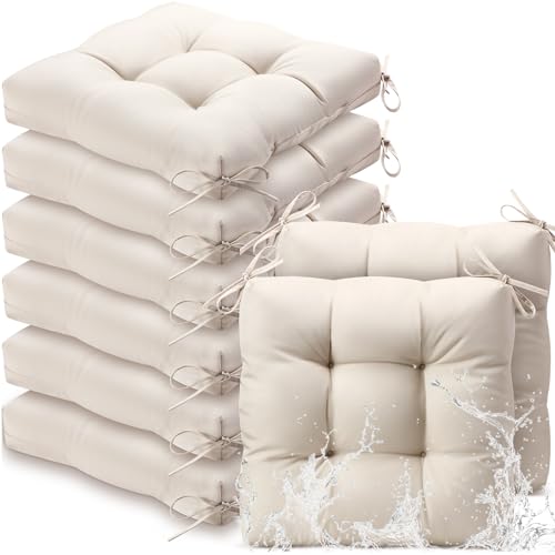 Vercraft 8 Pcs Chair Cushions 18x18 Inch Water Resistant Tufted, Beige | For Wicker Furniture, Square Design With Corner Ties, Dining Chairs, Floor Pillows, Indoor Outdoor Use, Easy To Secure - color: Beige