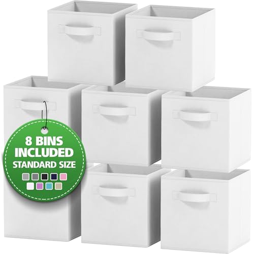 Storage Cubes Pack Of 8 - Standard Size Cube Storage Bin 10.5x10.5x11 With Dual Handles For Easy Carrying- Fabric Storage Bins Collapsible (White) - color: White