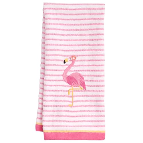 Ritz 2-Piece Cotton Velour Bathroom Hand Towel Set, Embroidered Flamingo Design, Soft Pink Pinstripe Decorative Towels for Tropical, Coastal, or Pool House Decor, 16” x 26” - color: Flamingo, size: 2-Pack Hand Towels