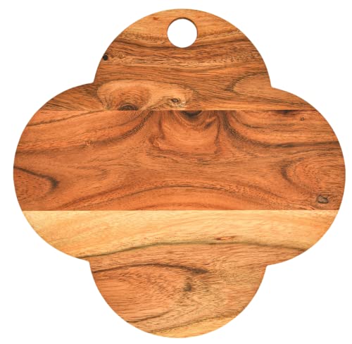 Treen Art Wooden Christmas Cutting Board for Kitchen Decor, 11"L x 11"W Four Round Leaf Acacia Wood Chopping Board with Hanging Hole, Serving Charcuterie Platter - color: Four Round Leaf Board 11"L x 11"W