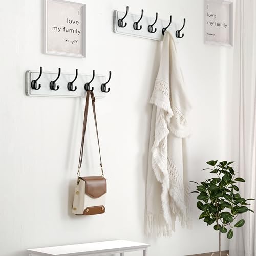 Coat Rack Wall: Patented, Heavy-Duty, 17.4" Long 5-Double-Hooks Wooden Wall Mounted Coat Rack Coat Hanger Hook Rail for Winter Coats Hat Jacket Clothing, White & Black - color: White & Black, size: L=17.4" (1pcs)