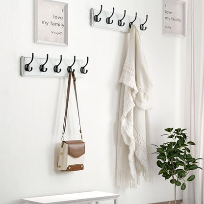 Coat Rack Wall: Patented, Heavy-Duty, 17.4" Long 5-Double-Hooks Wooden Wall Mounted Coat Rack Coat Hanger Hook Rail for Winter Coats Hat Jacket Clothing, White & Black - color: White & Black, size: L=17.4" (1pcs)