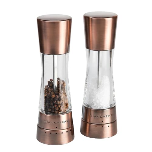 Cole & Mason Derwent Salt & Pepper Mill Gift Set - Refillable Spice Grinder Set 7.5" Salt and Pepper Grinder – Wood - color: Copper