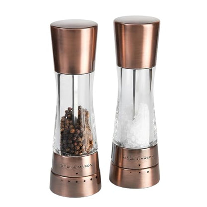 Cole & Mason Derwent Salt & Pepper Mill Gift Set - Refillable Spice Grinder Set 7.5" Salt and Pepper Grinder – Wood - color: Copper