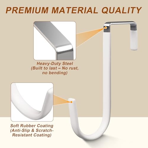 Over The Door Hooks 2 Pack – Heavy Duty Door Hanger Hooks for Hanging Towels, Bags, Robes, Clothes – No Drilling Over Door Hook, Dorm Essentials, Towel Racks for Bathroom, Bedroom, Closet