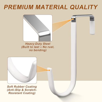 Over The Door Hooks 2 Pack – Heavy Duty Door Hanger Hooks for Hanging Towels, Bags, Robes, Clothes – No Drilling Over Door Hook, Dorm Essentials, Towel Racks for Bathroom, Bedroom, Closet