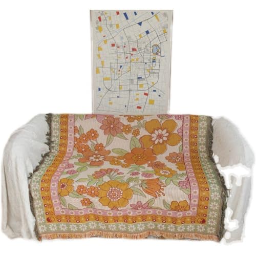 Versatile Floral Throw Blanket - Soft, Breathable Cotton for Couch & Bed, Decorative Art Style, Machine Washable