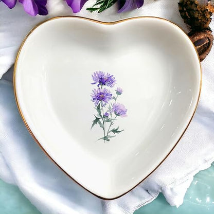 September Aster Flower Ring Dish-Purple Floral Jewelry Dish for Hippie,Nature,Pace-Birth Flower for Mom,Mother-in-law,Step Mom,Godmother,Aunt,Grandma,Sister,Friend-Floral Birthday Gifts - style: 9 - September (Aster)