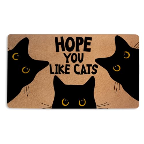 Cute Cat Door Mat, Faux Coco Coir Doormat with Non-Slip PVC Backing | Cats Printed Welcome Mat for Outdoor Indoor Entryway Porch Home, Cat Lover Gifts for Women, Hope You Like Cats18x30 Inch - color: Multicolour 0356