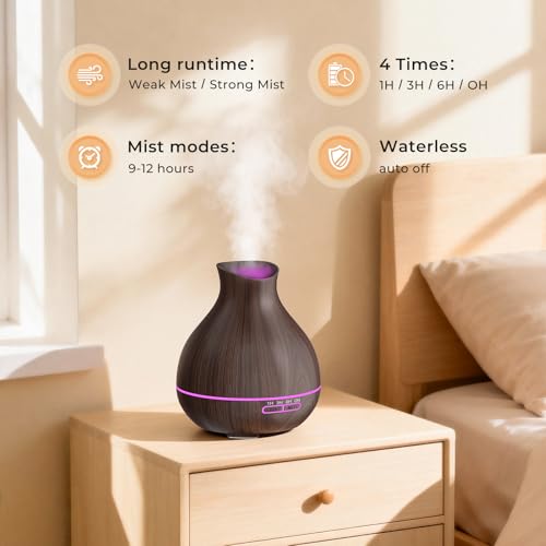 Aromatherapy Essential Oil Diffusers,2 PCS 550ml High Mist Output Humidifiers for Large Room, Home, Waterless Auto-Off, 7 Color LED Lights Cool Mist Humidifier Ultrasonic Diffusers - color: 2 X Dark Brown