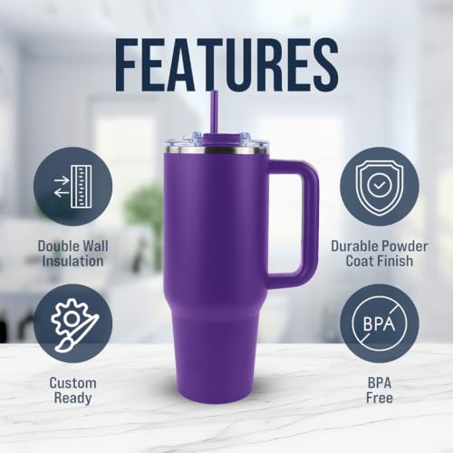 Hogg Big Swig 40oz Tumbler with Handle and Straw - Purple, 40 oz Tumbler, Insulated Cup with Handle, 40oz Water Bottle with Straw, Thermal Cups, Leak Proof Lid, Travel Mugs, Stainless Steel - color: Purple
