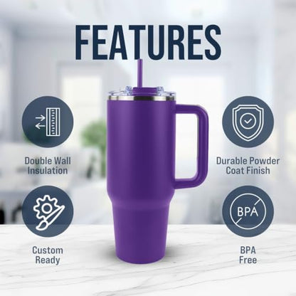 Hogg Big Swig 40oz Tumbler with Handle and Straw - Purple, 40 oz Tumbler, Insulated Cup with Handle, 40oz Water Bottle with Straw, Thermal Cups, Leak Proof Lid, Travel Mugs, Stainless Steel - color: Purple