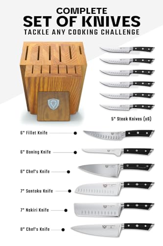 Dalstrong 12-Piece Elite Knife Block Set — German High-Carbon Steel, Full-Tang, Hand-Polished — Chef + Santoku + Nakiri + Boning + Fillet + 6 Steak — Gladiator Series Manchurian Ash Block, NSF - color: Black, size: 12-Pc