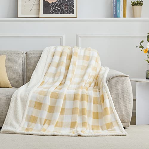 BEAUTEX Christmas Sherpa Fleece Twin Blanket Soft Warm Buffalo Plaid | Plush Blanket & Throw, Winter Cozy Fuzzy for Couch, Sofa, Bed (Beige, 60" x 80") - color: Beige, size: Twin-60"x80"