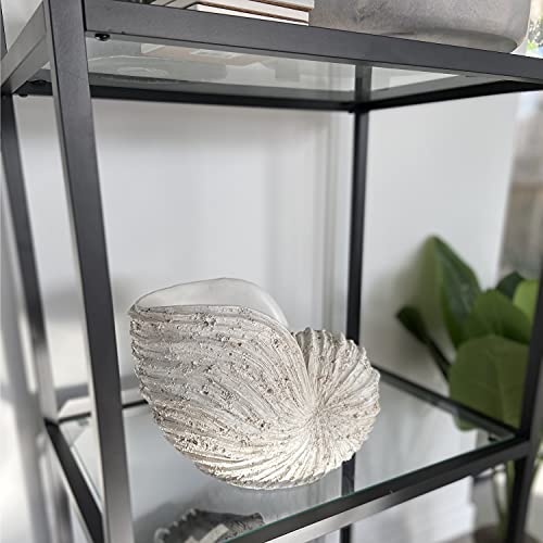 Large Nautilus Shell Sculpture, White Seashell Beach Decor | Rustic white polyresin nautilus replica; 9.8 x 5.9 x 7.9 in; coastal shelf, tabletop, ocean-theme decor; gift boxed