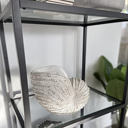 Large Nautilus Shell Sculpture, White Seashell Beach Decor | Rustic white polyresin nautilus replica; 9.8 x 5.9 x 7.9 in; coastal shelf, tabletop, ocean-theme decor; gift boxed