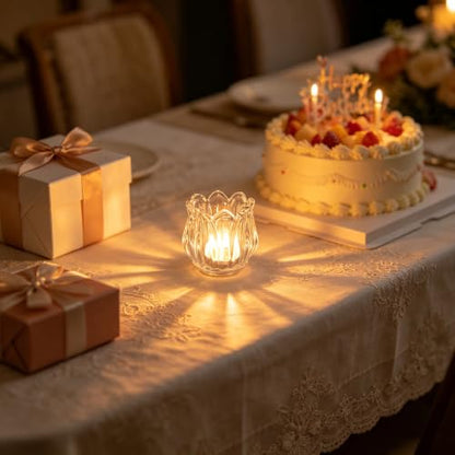 Votive Glass Tealight Candle Holders, Candles Not Included (Transparent Tulip-6 Pcs) - color: Transparent Tulip-6 Pcs