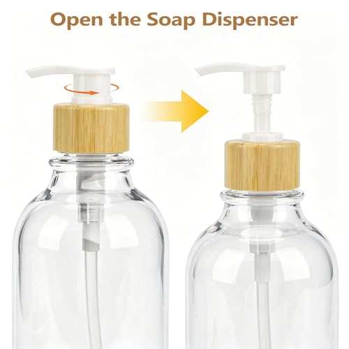 Bamboo Bathroom Accessories Set 4 Pcs, 1 Qtip Holder,1 Soap Dispenser, 1 Toothbrush Holder, 1 Cotton Swab/Ball/Pad Container