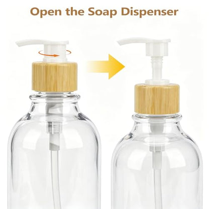 Bamboo Bathroom Accessories Set 4 Pcs, 1 Qtip Holder,1 Soap Dispenser, 1 Toothbrush Holder, 1 Cotton Swab/Ball/Pad Container