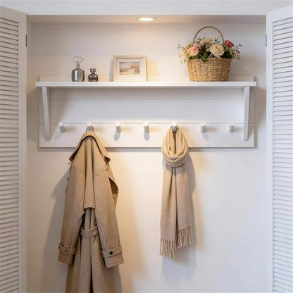 WEBI Coat Rack Wall Mount with Shelf,30" Long Entryway Wall Shelf with Hooks Underneath,7 Peg Hooks for Hanging Coats,Caps,Jacket,Clothes,White - color: White, size: 30 Inch