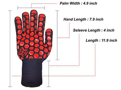 J H Heat Resistant Oven Glove:EN407 Certified 932 °F, 2 Layers Silicone Coating, Oven Mitts for Cooking, Kitchen, Fireplace,Camping, Grilling (Black/Red, Regular Cuff) - color: Black/Red, size: Regular Cuff