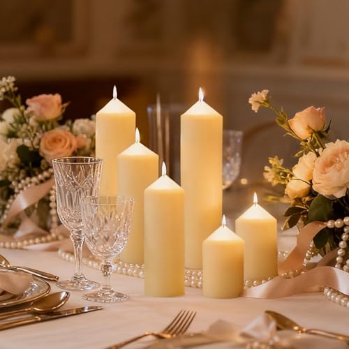 6 Pack Ivory Pillar Candles Bulk Set, 2x3 2x4 2x6 Inch - 2 Each Size, Dripless Smokeless Clean Burning for Wedding Centerpieces, Home Decor, Church, Romantic Ambiance！ - color: 6 Pointed-tip, size: 2 x 3/4/6 Inch