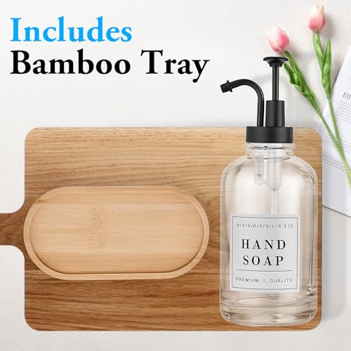 Dish and Hand Soap Dispenser,Set of 2 * 16.9oz | Glass Soap Dispenser with Black Pump,Tray,Funnel,500ML Countertop Soap and Lotion Dispenser for Kitchen, Bathroom,Shower - color: Ks-5010-34y-2b
