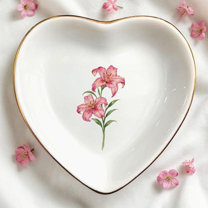 Birth Month Flower Ring Jewelry Dish Tray-Floral Ring Holder for Hippie,Nature,Pace-Birthday Gifts for Mom,Mother-in-law,Step Mom,Aunt,Grandma,Sister,Friends (5 - May (Lily)) - style: 5 - May (Lily)