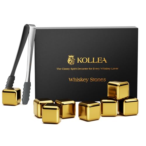 Kollea Whiskey Stones 8-Pack Stainless Steel Chilling Rocks Set, Gold | Food-Grade 304 Stainless Steel Cubes with -5℃ to -10℃ Freezing Point, No Dilution Chilling, Unique Gifts for Men, Dad - size: B - 8 PCS Gold