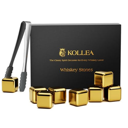 Kollea Whiskey Stones 8-Pack Stainless Steel Chilling Rocks Set, Gold | Food-Grade 304 Stainless Steel Cubes with -5℃ to -10℃ Freezing Point, No Dilution Chilling, Unique Gifts for Men, Dad - size: B - 8 PCS Gold