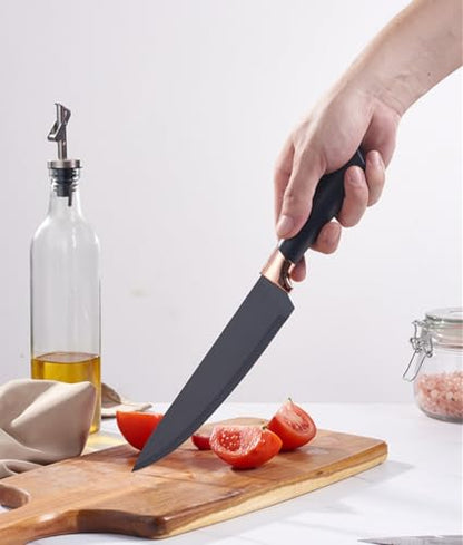 Kitchen Cooking Utensils and Knife Set with Block, 19 Pieces Cooks Cutting Set 11 Silicone Utensils Tool 5 Pcs Sharp Stainless Steel Chef Knives Scissors Whisk Tongs and Cutting Board (Black) - color: Black