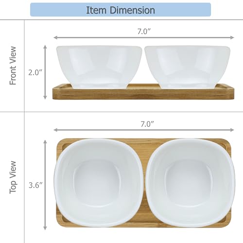 EIKS Ceramic Dip Bowls Side Dishes with Wooden Tray | For Serving Appetizer, Nuts Candy Snack, Sauce Seasoning