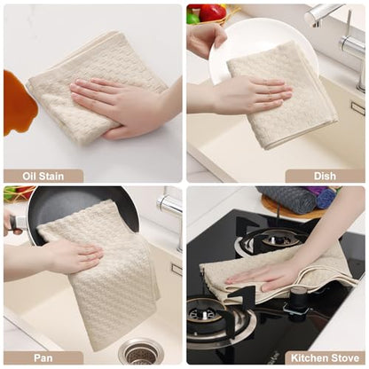 Homaxy 100% Cotton Terry Kitchen Towels(15" x 25", 8 Pack), Beige | Soft and Super Absorbent Dish Towels, 380 GSM Reusable Tea Towel with Hanging Loop, Pineapple Grid Designed - color: Beige, size: 15 x 25 - 8 Pack