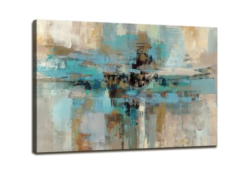 DZL Art A74769 Canvas Prints Abstract Wall Art Print Paintings Blue and Brown Stretched Canvas Wooden Framed for Living Room Bedroom and Office Home Decor Artwork - color: Blue and Brown, size: 36" L x 24" W