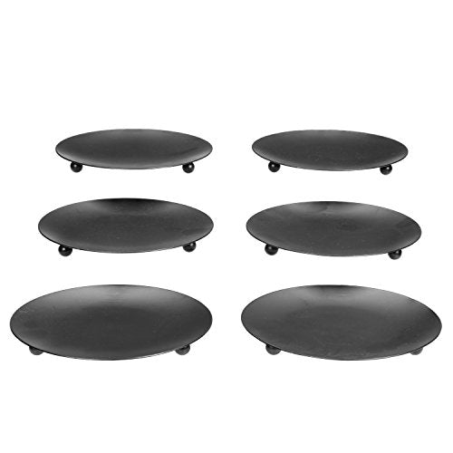 Hosley Set of 6 Black Iron Pillar Candle Holder Plates – 7-Inch Decorative Round Trays for Pillar Candles – Ideal for Weddings, Special Occasions, Home Décor, and Pedestal Displays - color: Black, size: 7" Diameter