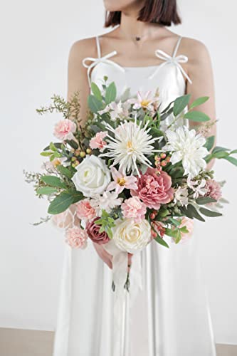 Serra Flora Artificial Greenery Stems Box Set,(Pack of 47pcs) with 9 Kinds of Faux Pink Green Filler for DIY Bridal Bouquets Wedding Floral Arrangement Table Centerpieces - color: Green & Pink