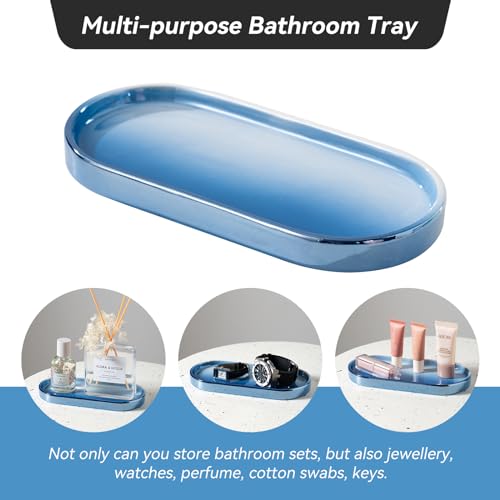 Ceramic Bathroom Accessories Set, 3pcs Blue Bathroom Soap Dispenser Sets with Lotion Dispenser, Toothbrush Holder, Soap Dish - Complete 3 Pieces Set Bathroom Accessories