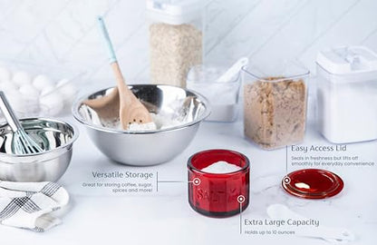 KooK Glass Salt Cellar, with Lid, Embossed Pressed Glass, Clear Storage Container, for Coffee, Sugar, Spices and Candies, 10 oz (Ruby Red) - color: Ruby Red