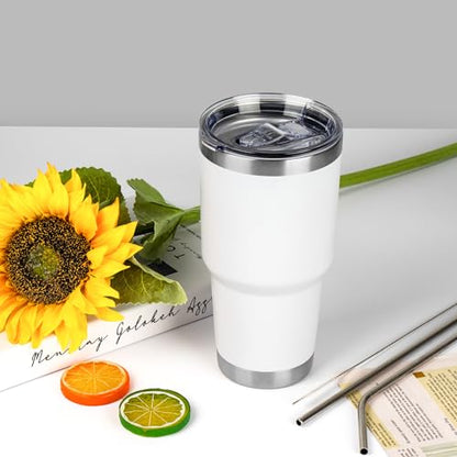30 oz Tumbler with Lids and Straws Double Wall Insulated Tumbler Cup,Stainless Steel Leak-proof Thermal Coffee Tumbler Powder Coated Travel Mug for Cold and Hot Beverages,White - color: White, size: 30 Ounces
