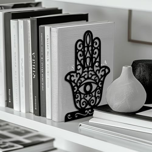 5.3"x4.3"x7.9" Metal Bookends, Heavy Duty Book Ends for Shelves | Eye of The Devil Theme Cast Iron Book Supports, 1 Pair Decor Stoppers for Desk, Library, Office & Home Shelves - style: Eye of The Devil