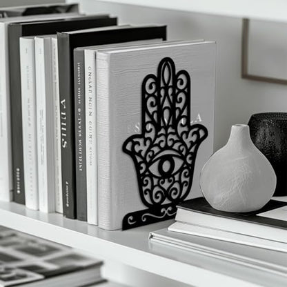 5.3"x4.3"x7.9" Metal Bookends, Heavy Duty Book Ends for Shelves | Eye of The Devil Theme Cast Iron Book Supports, 1 Pair Decor Stoppers for Desk, Library, Office & Home Shelves - style: Eye of The Devil