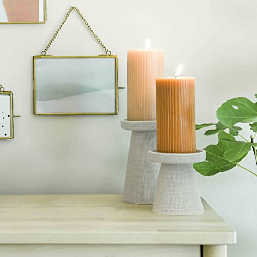 Main + Mesa Stoneware Pillar & Taper Candle Holders, Set of 2 - color: Light Graphite Gray, size: Set of 2